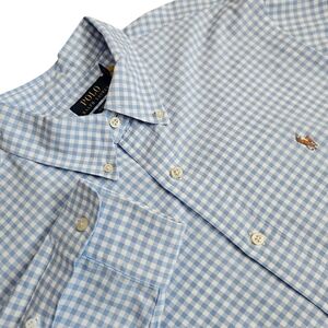 Polo by Ralph Lauren Mens Blue White Gingham Check Dress Shirt Sz LG